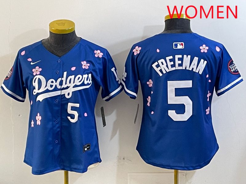 Women Los Angeles Dodgers #5 Freeman Blue Sakura Edition 2025 Nike MLB Jersey style 8->detroit tigers->MLB Jersey